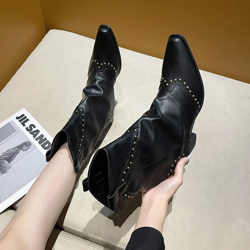 Women's Western Boots Mid-Height Studded Detail Casual Footwear