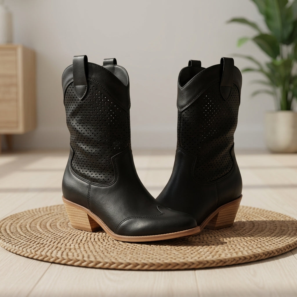 Women's Cowboy Boots Distressed Leather Western Style Casual Footwear