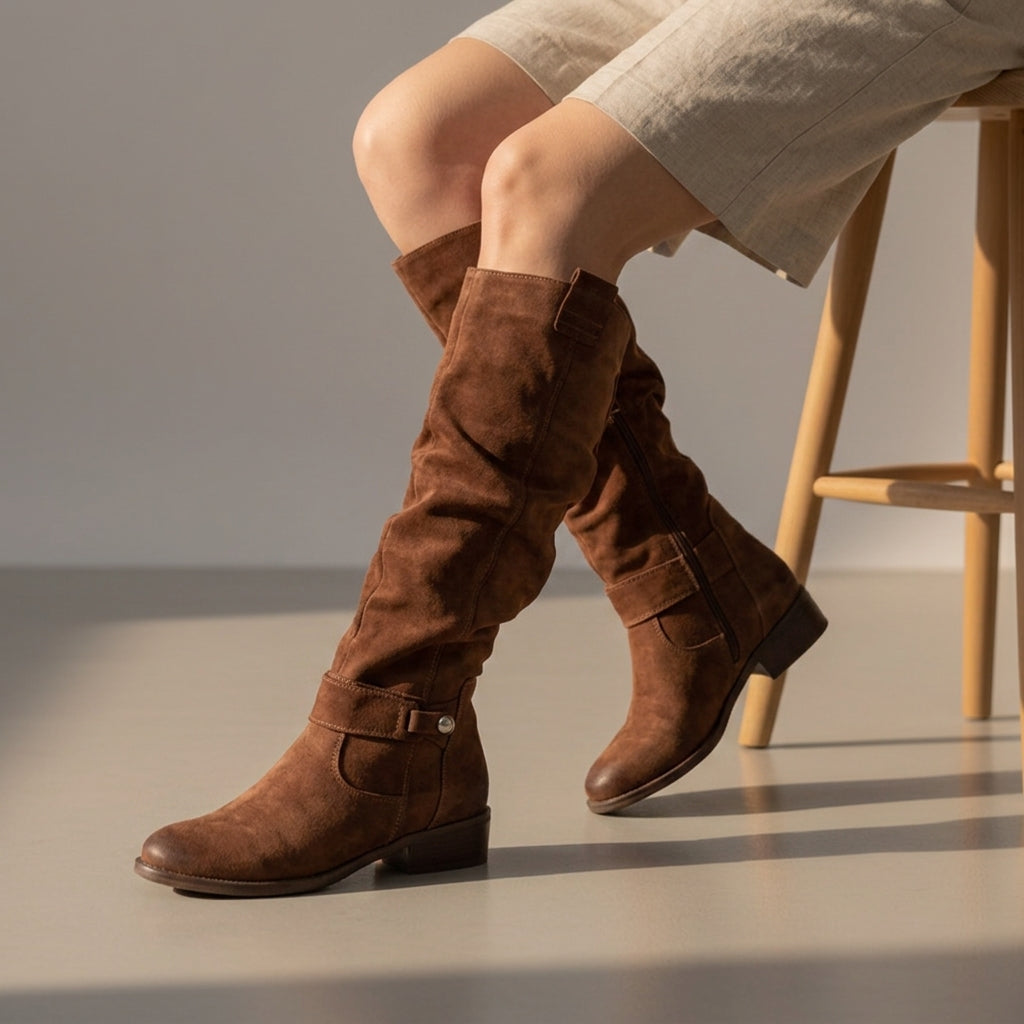 Women's Suede Slouch Knee-High Boots Casual Footwear