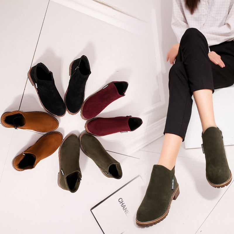 Women's Chelsea Ankle Boots Side Zip Low Heel Martin Boots