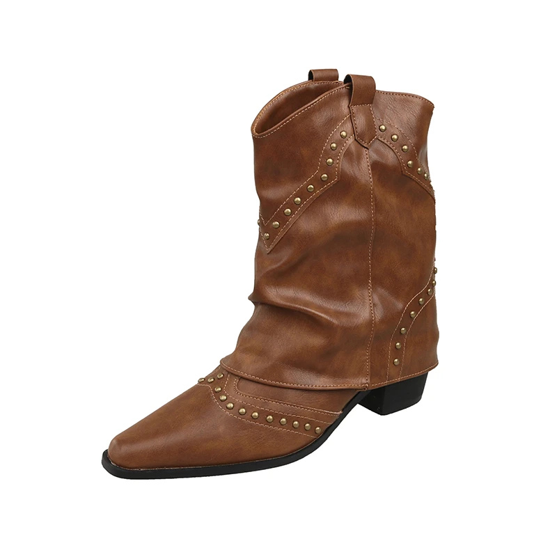 Women's Western Boots Mid-Height Studded Detail Casual Footwear