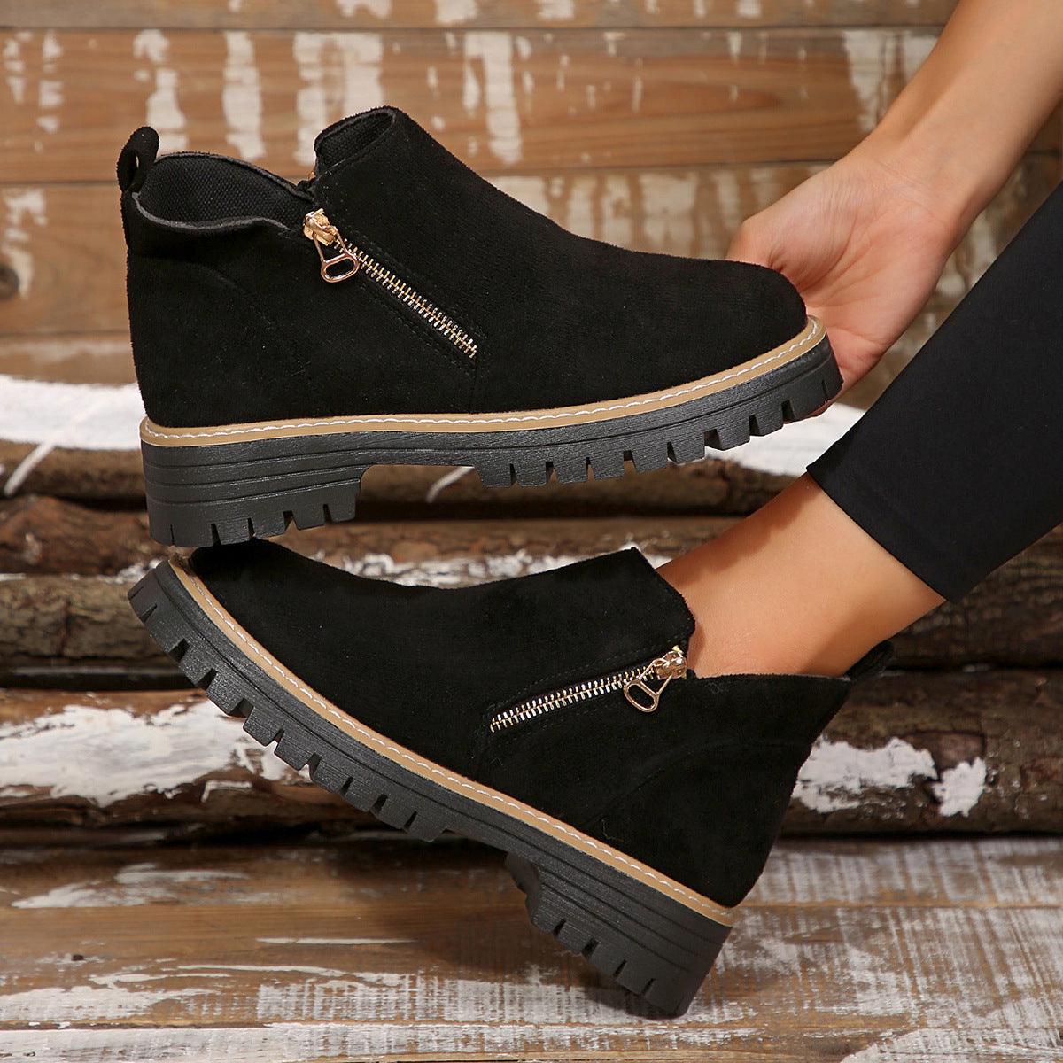 Women's Chelsea Boots Side-Zip Suede Ankle Boots Chunky Heel