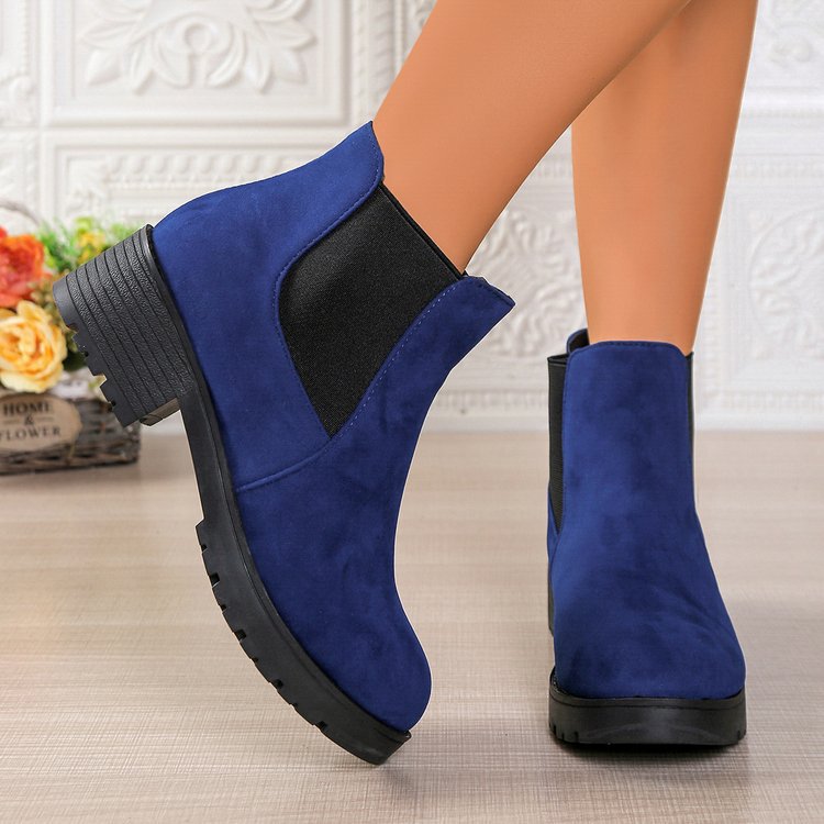Women's Chelsea Ankle Boots Royal Blue Suede Platform Casual Footwear