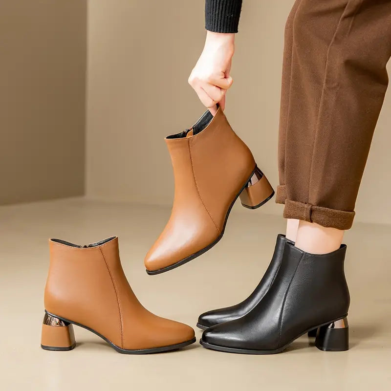 Women's Ankle Boots Side-Zip Faux Leather Casual Footwear
