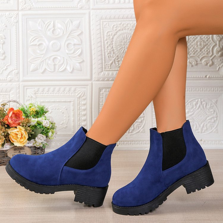 Women's Chelsea Ankle Boots Royal Blue Suede Platform Casual Footwear