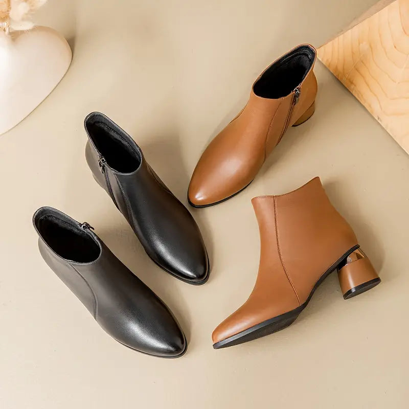Women's Ankle Boots Side-Zip Faux Leather Casual Footwear