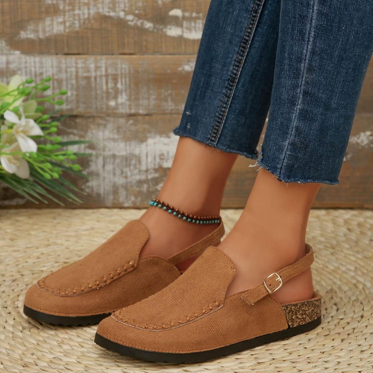 Women's Mules with Round Toe and Buckle