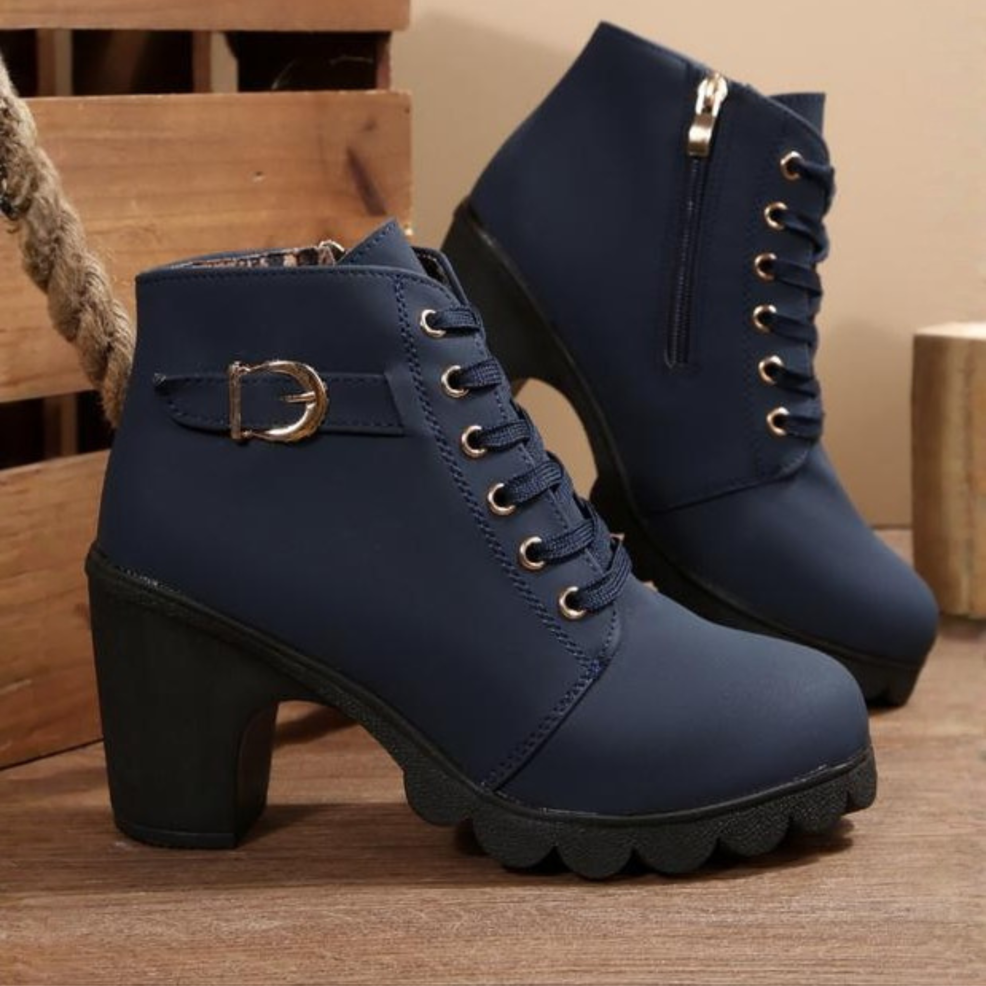 Women's Lace-Up Chunky Ankle Boots | Stylish Casual Footwear