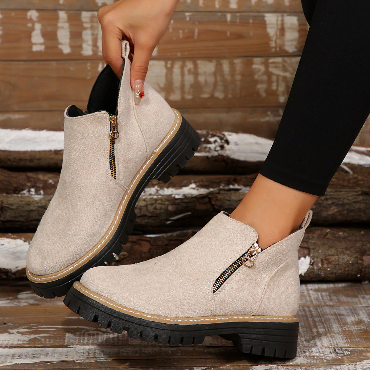 Women's Chelsea Boots Side-Zip Suede Ankle Boots Chunky Heel