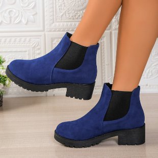 Women's Chelsea Ankle Boots Royal Blue Suede Platform Casual Footwear