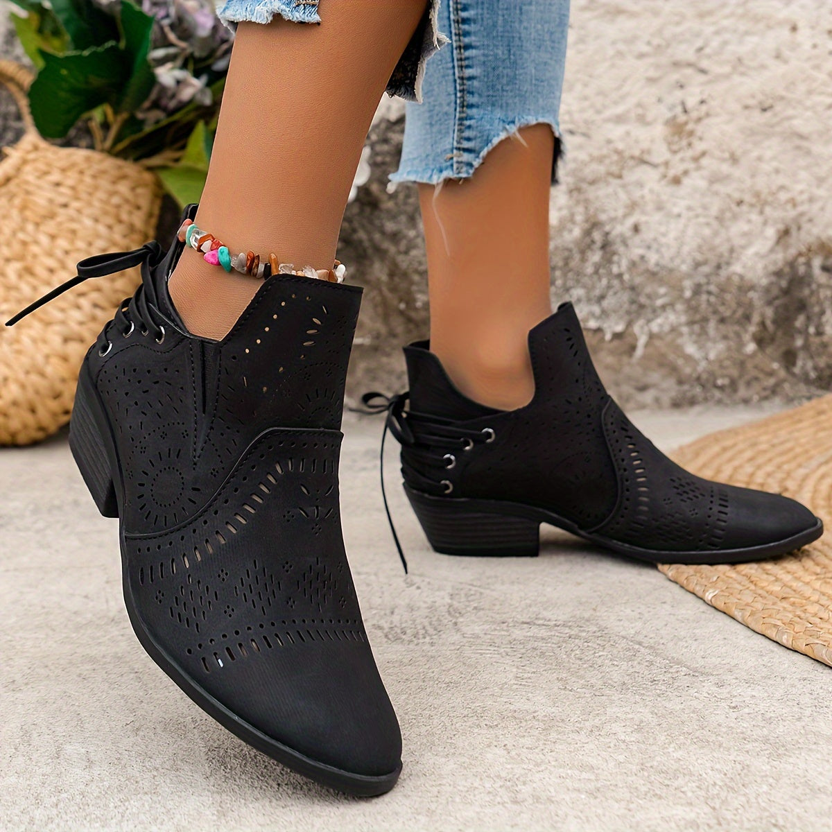 Women's Cutout Ankle Boots - Stylish Casual Footwear