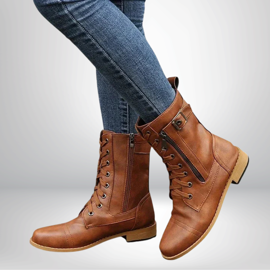 Raven | Women's Combat Boots Lace-Up Mid-Calf Buckle Zip