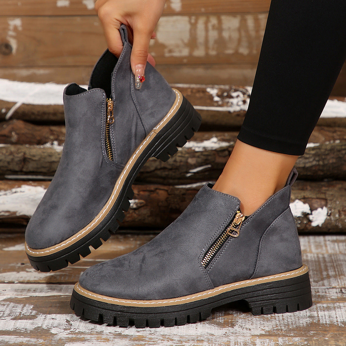 Women's Chelsea Boots Side-Zip Suede Ankle Boots Chunky Heel