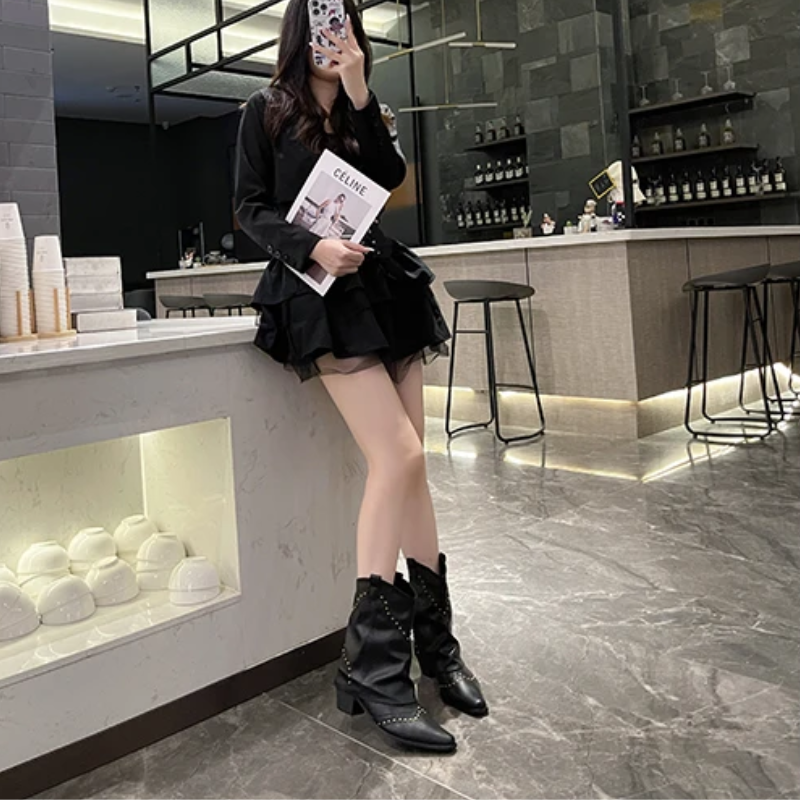 Women's Western Boots Mid-Height Studded Detail Casual Footwear