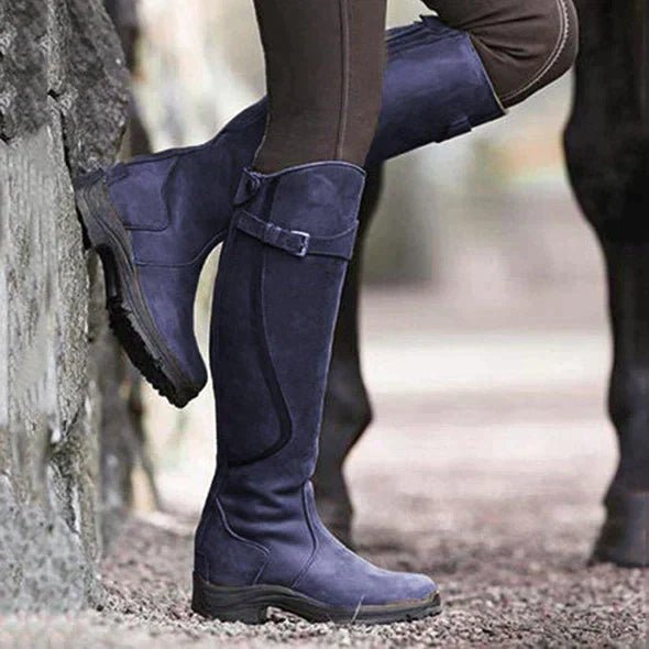 Women's Knee High Boots Black Leather Cushioned Insole Tall Design
