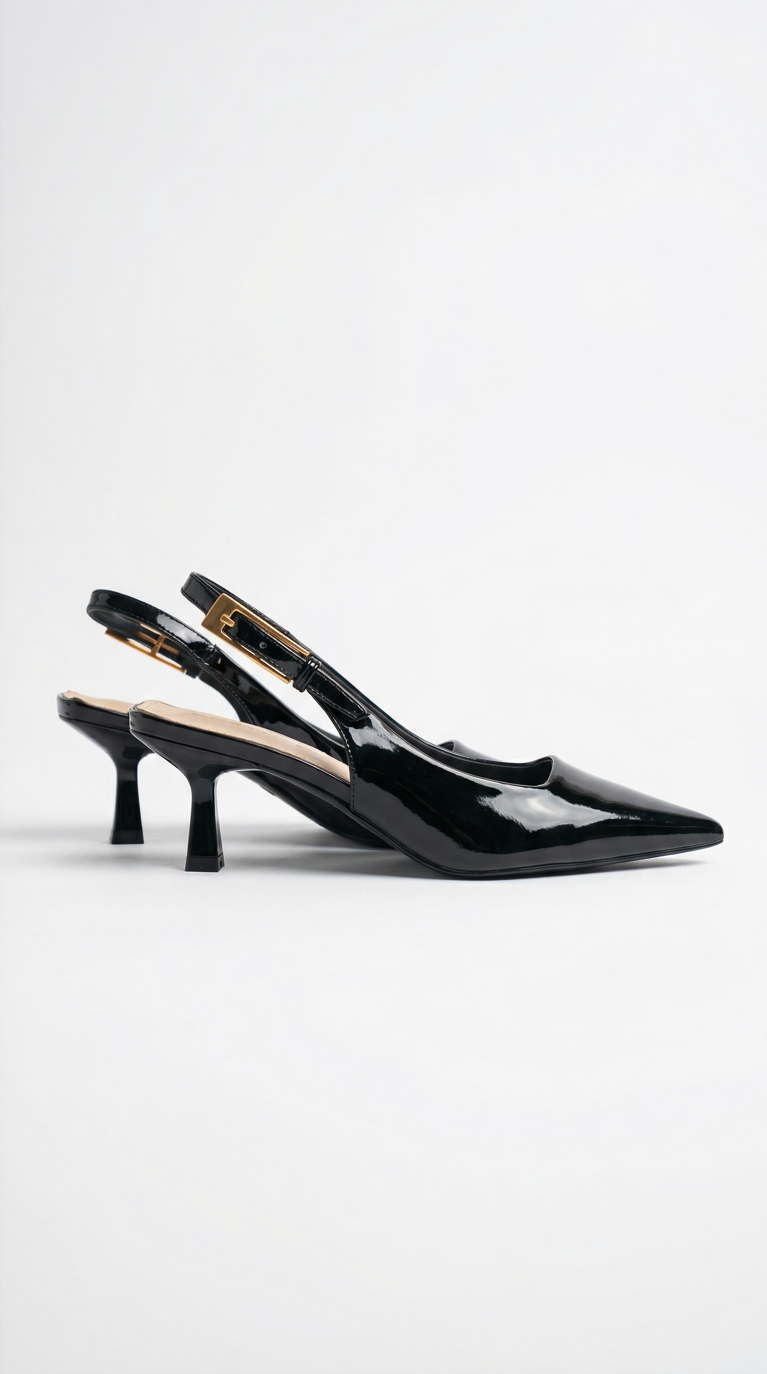 Leather Pointed Toe Kitten Heel Slingback Pumps
