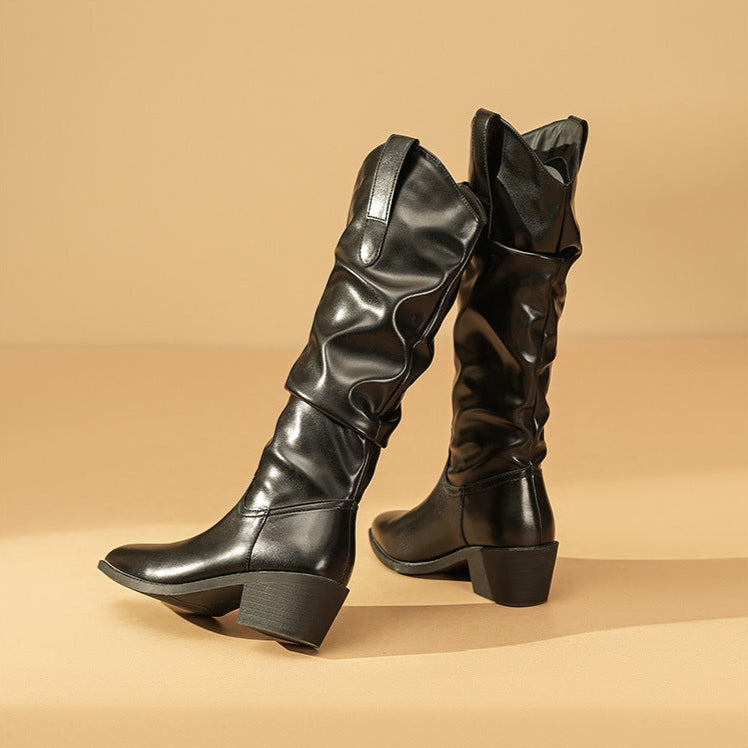 Women's Cowboy Boots Mid-Height Block Heel Western Style