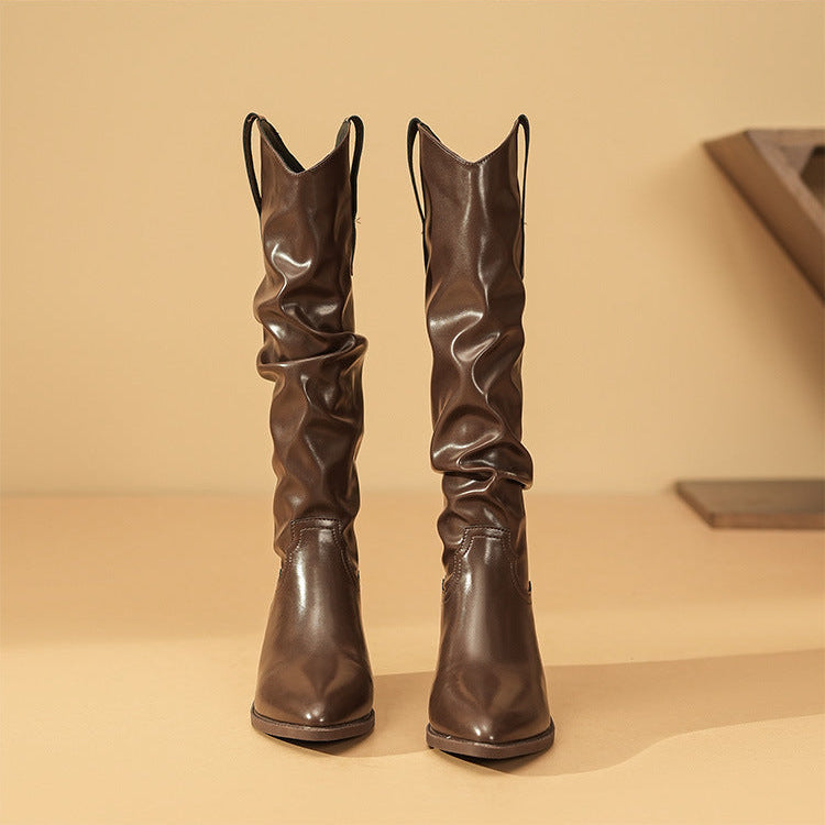 Women's Cowboy Boots Mid-Height Block Heel Western Style