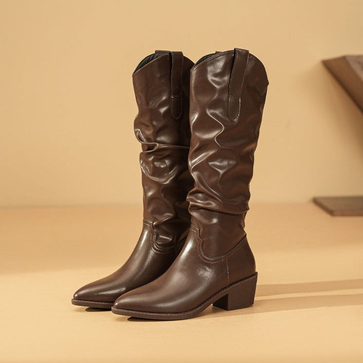 Women's Cowboy Boots Mid-Height Block Heel Western Style