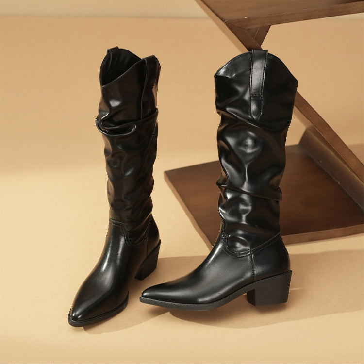 Women's Cowboy Boots Mid-Height Block Heel Western Style