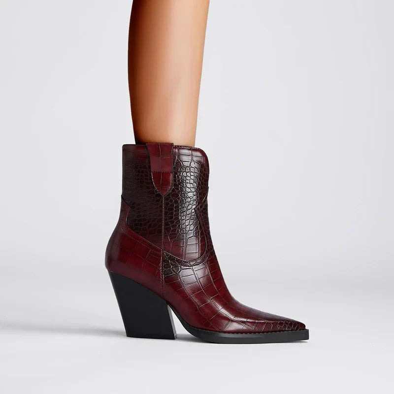 Women's Ankle Boots Western Style Mid-Height Sturdy Sole Casual Footwear
