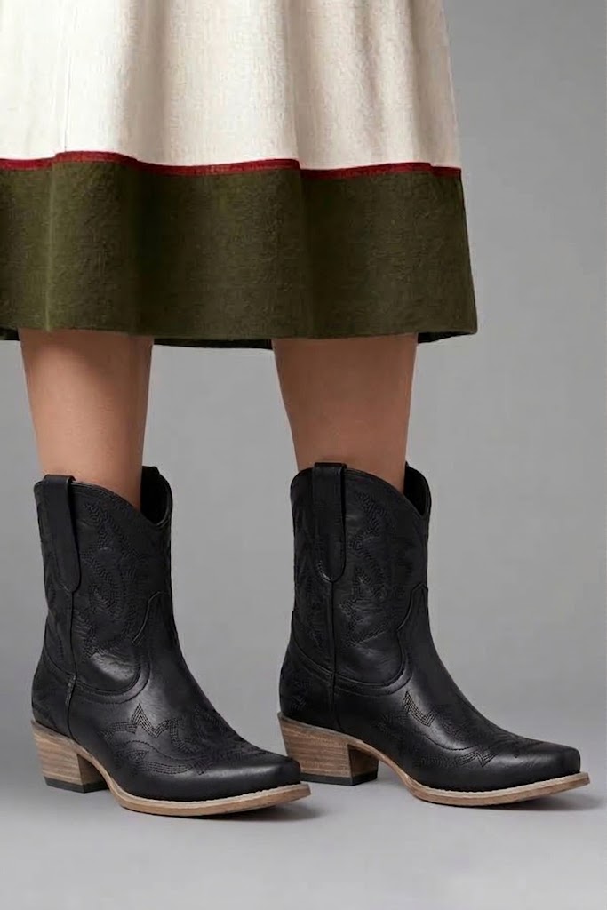 Women's Red Cowboy Boots Embroidered Snip Toe Block Heel Western Ankle Booties