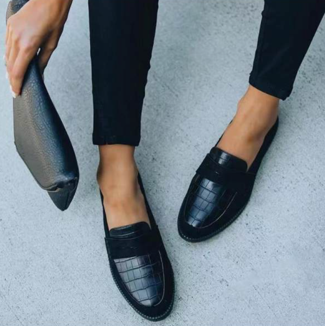 Croc Embossed Penny Strap Slip On Classic Flat Loafer