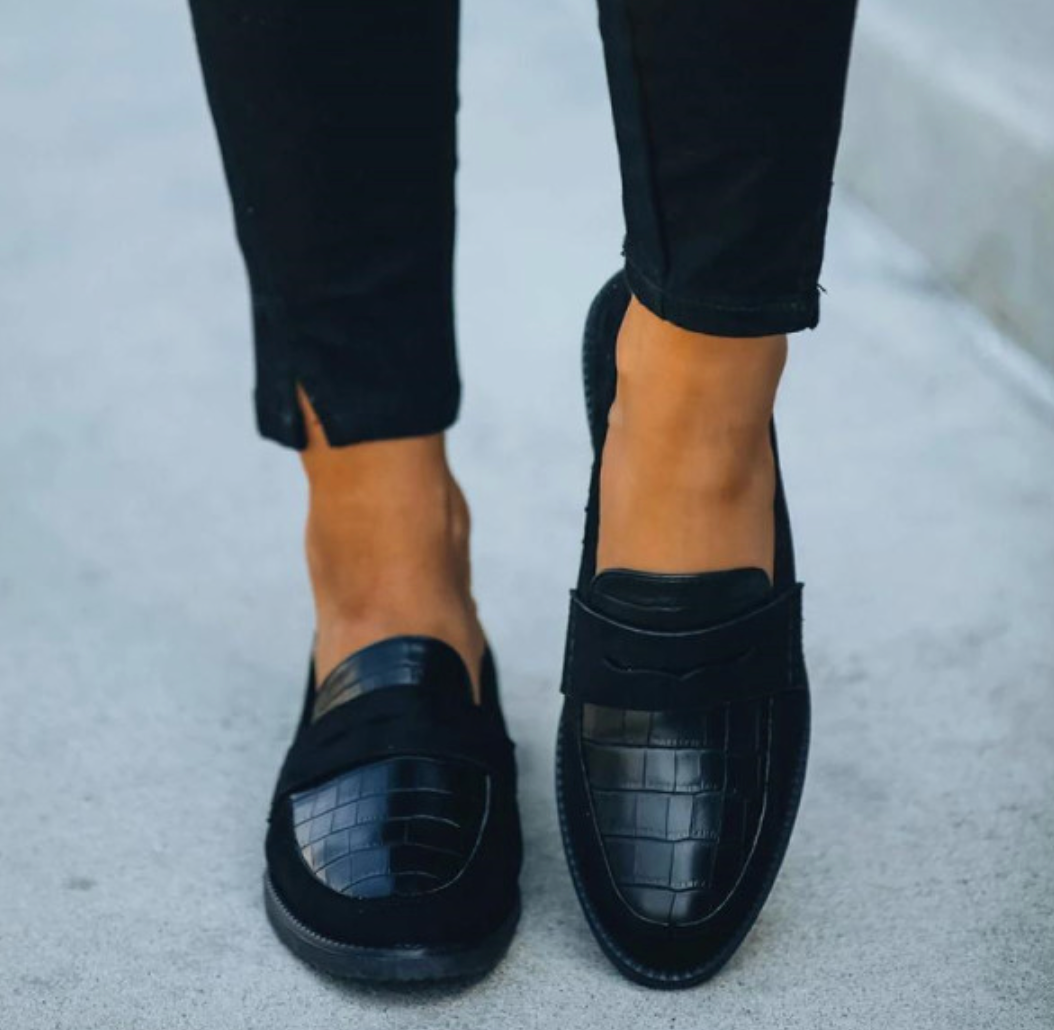 Croc Embossed Penny Strap Slip On Classic Flat Loafer
