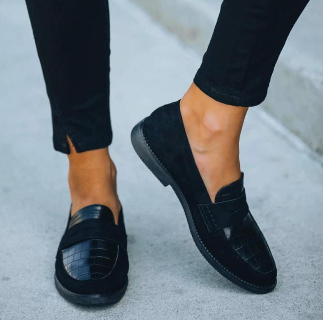 Croc Embossed Penny Strap Slip On Classic Flat Loafer