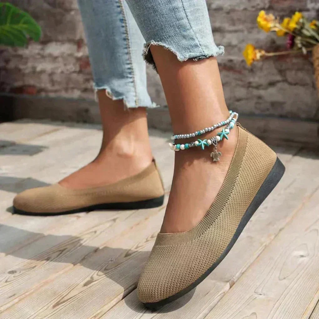 Beatrice | Women's Slip On Comfort Flats - Beige - Image 1