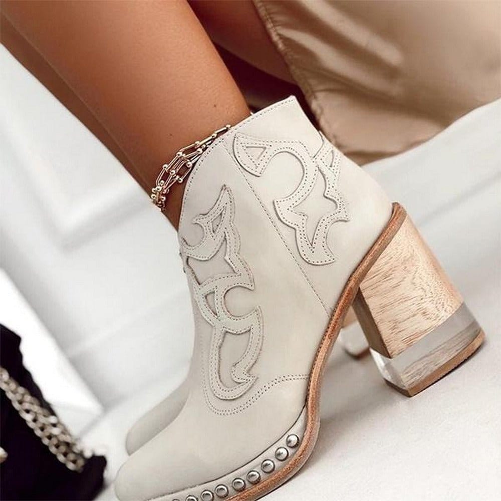 Women's Western Boots Mid-Height Block Heel Casual Footwear