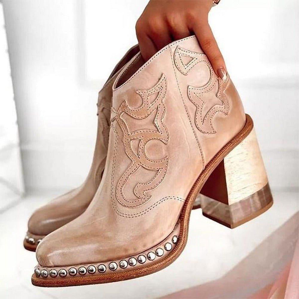 Women's Western Boots Mid-Height Block Heel Casual Footwear