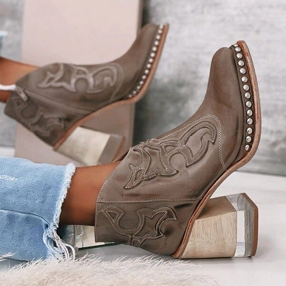 Women's Western Boots Mid-Height Block Heel Casual Footwear