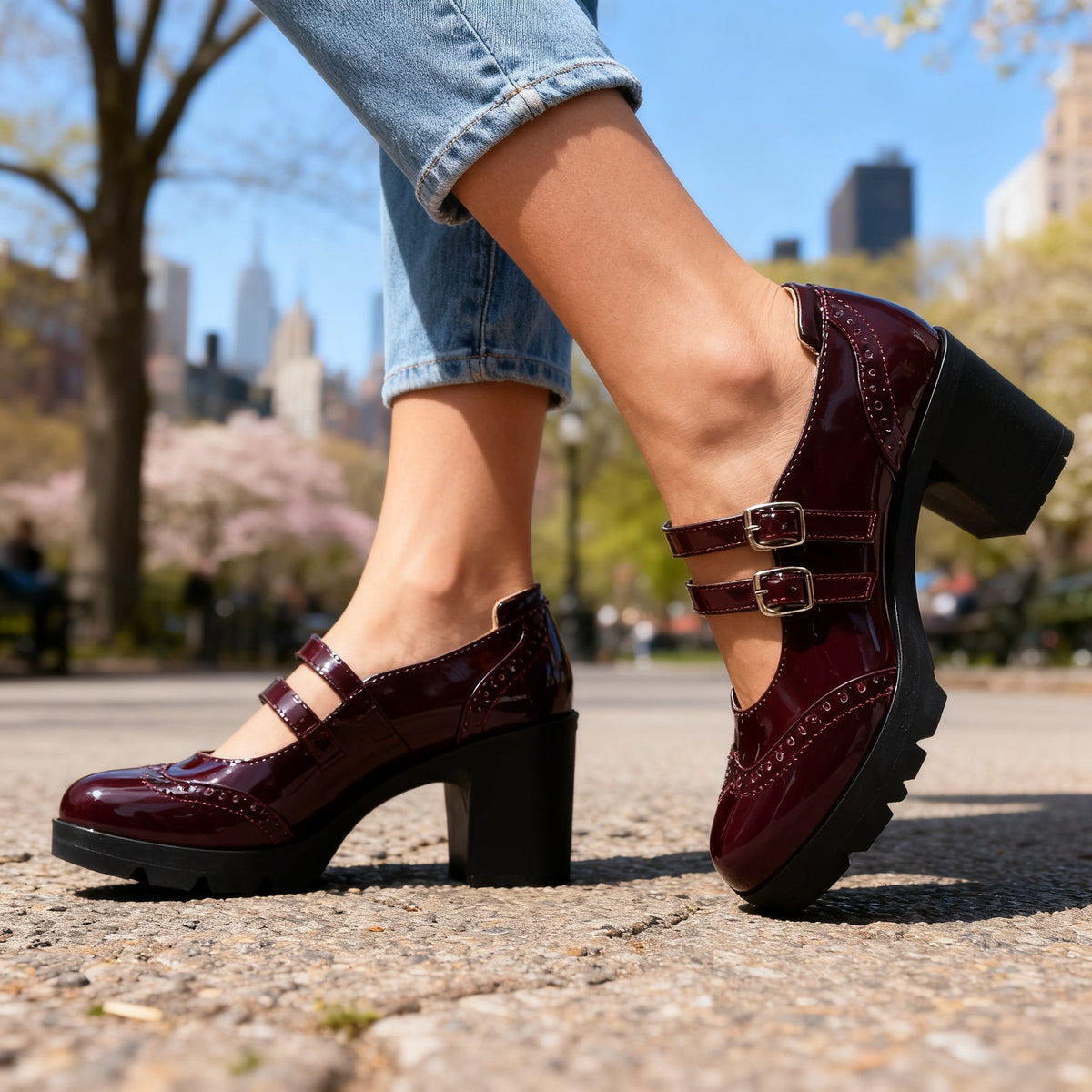 Stylish Platform Mary Jane Heels Double Strap Block Heels