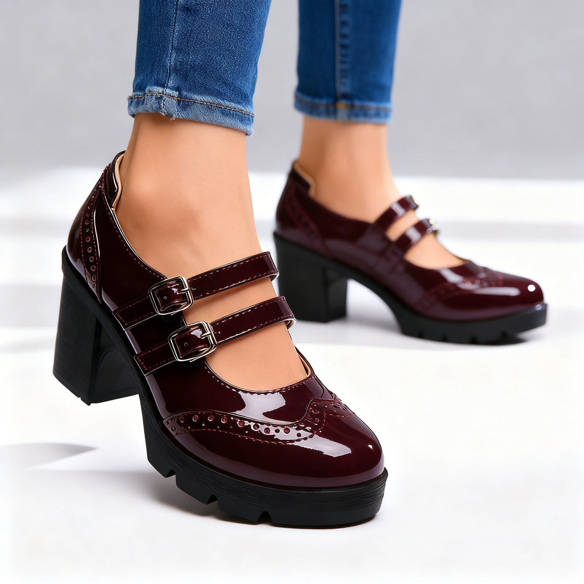 Stylish Platform Mary Jane Heels Double Strap Block Heels