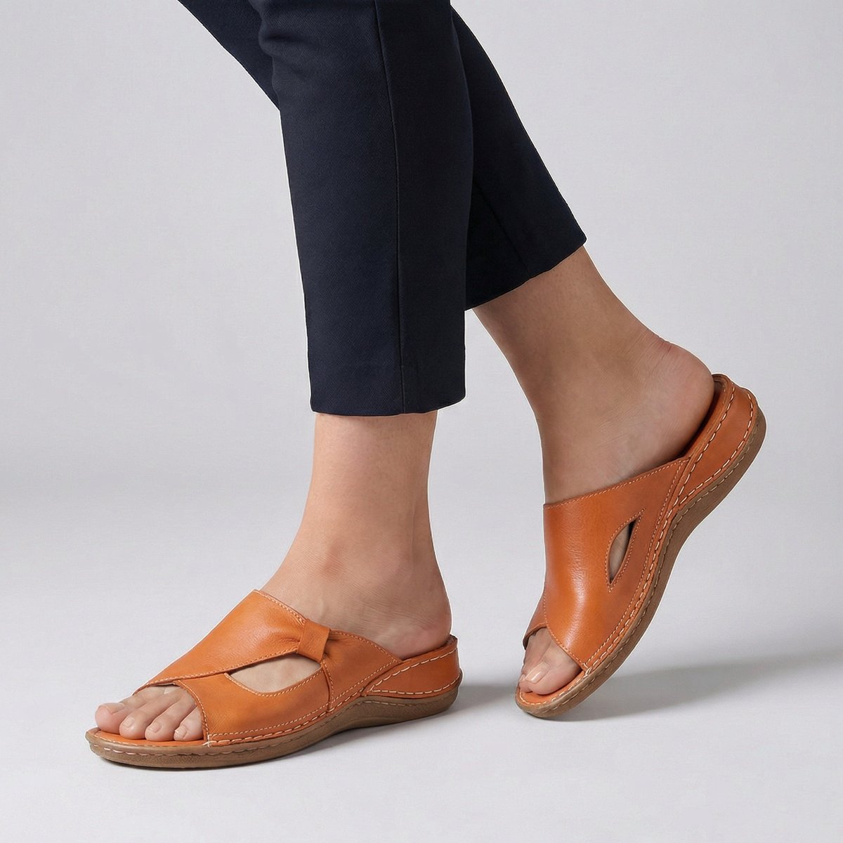 Dagna | Women's Slip-On Flat Mule Sandal with Cut-Out - Black - Image 4