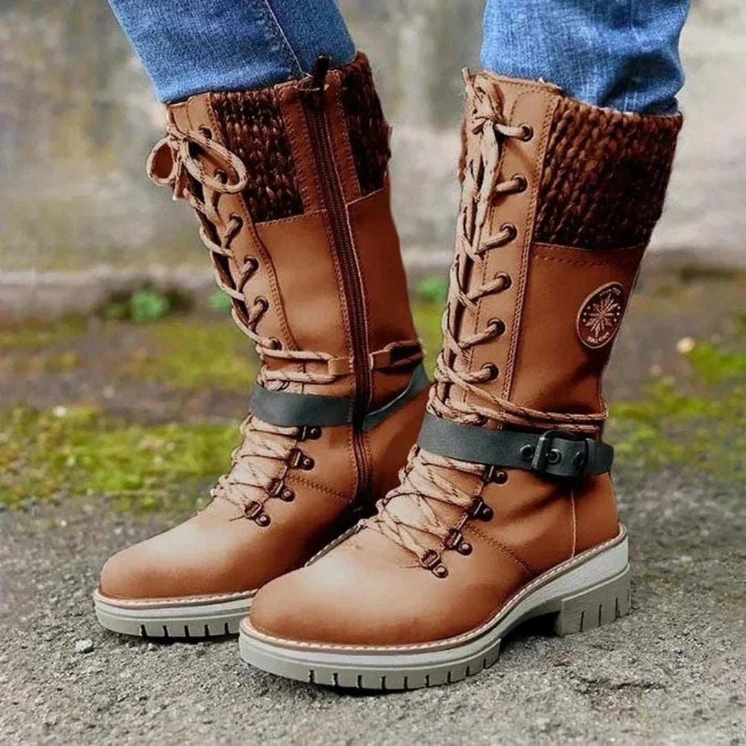 Women's Knee-High Boots Lace-Up Design Sturdy Sole Casual Footwear
