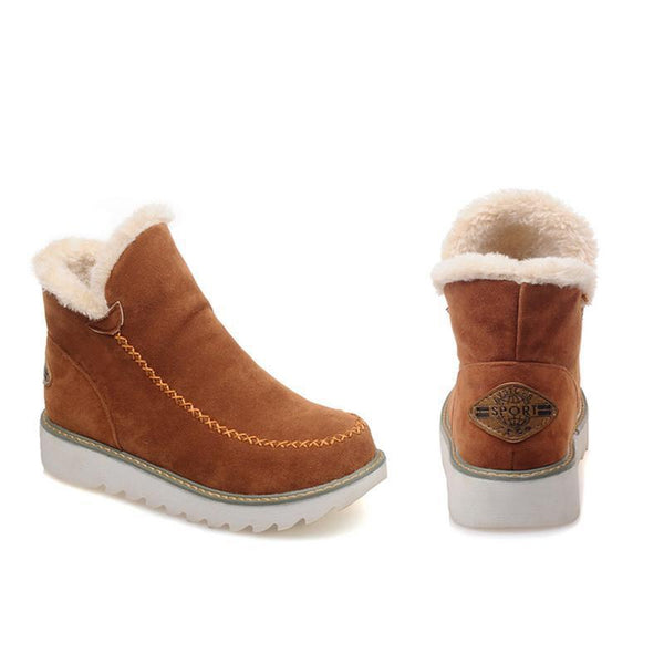 Women's Fur Lined Ankle Snow Boots Slip-On Chunky Platform Sole Winter