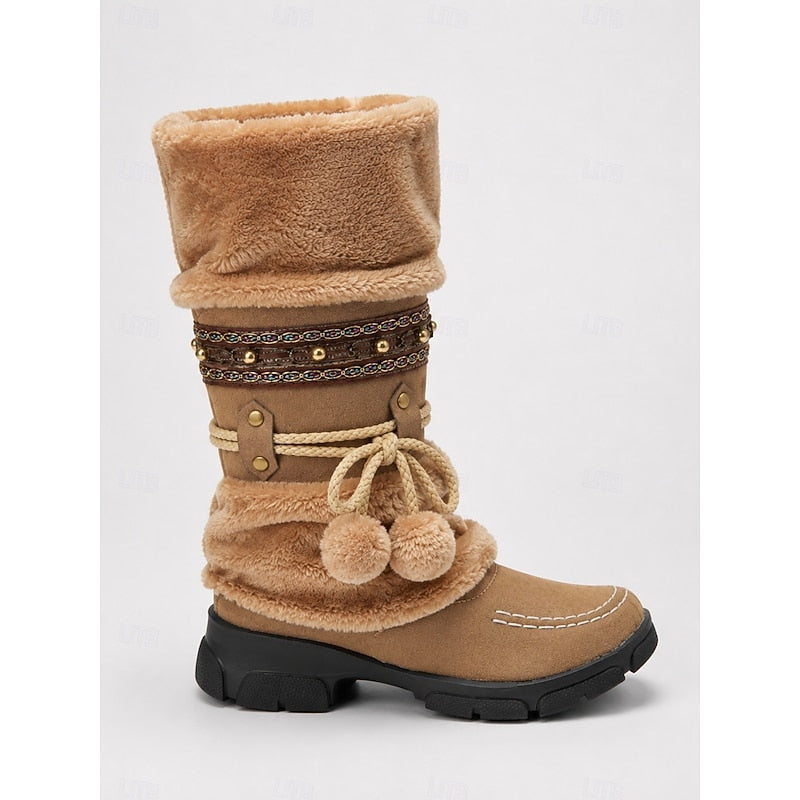 Genesis | Women's Faux Fur Mid-Calf Winter Boots with Beaded Trim