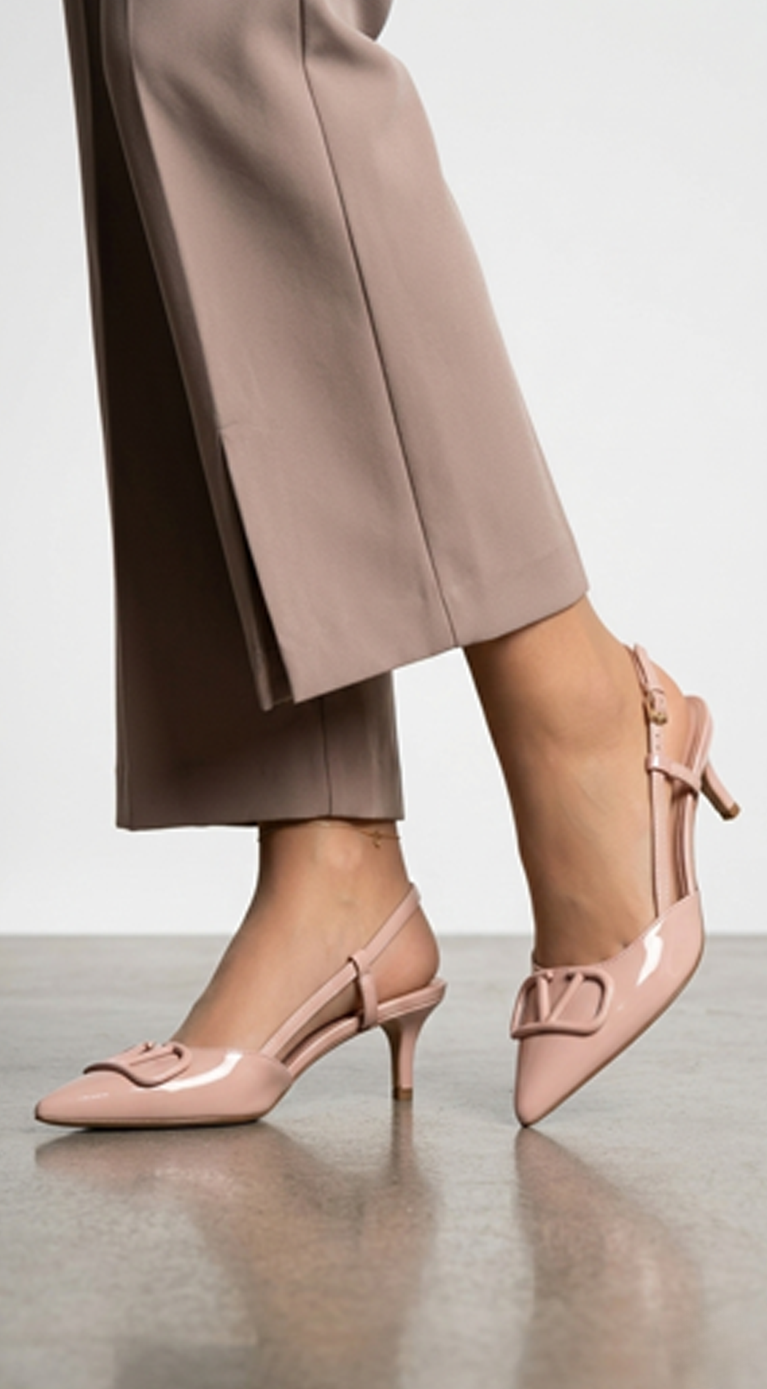 Paulina Sling back Kitten Heel in Beige front view pair