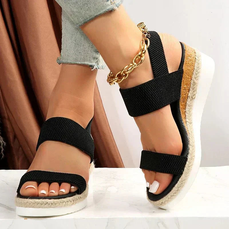 Women's Platform Sandals Elastic Straps Casual Footwear