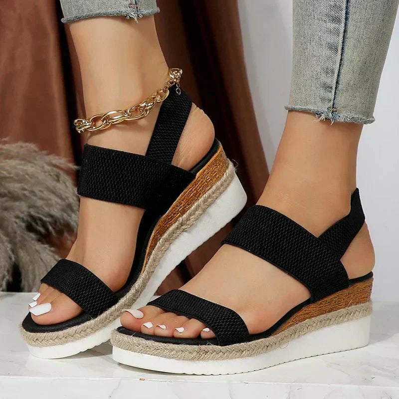 Women's Platform Sandals Elastic Straps Casual Footwear