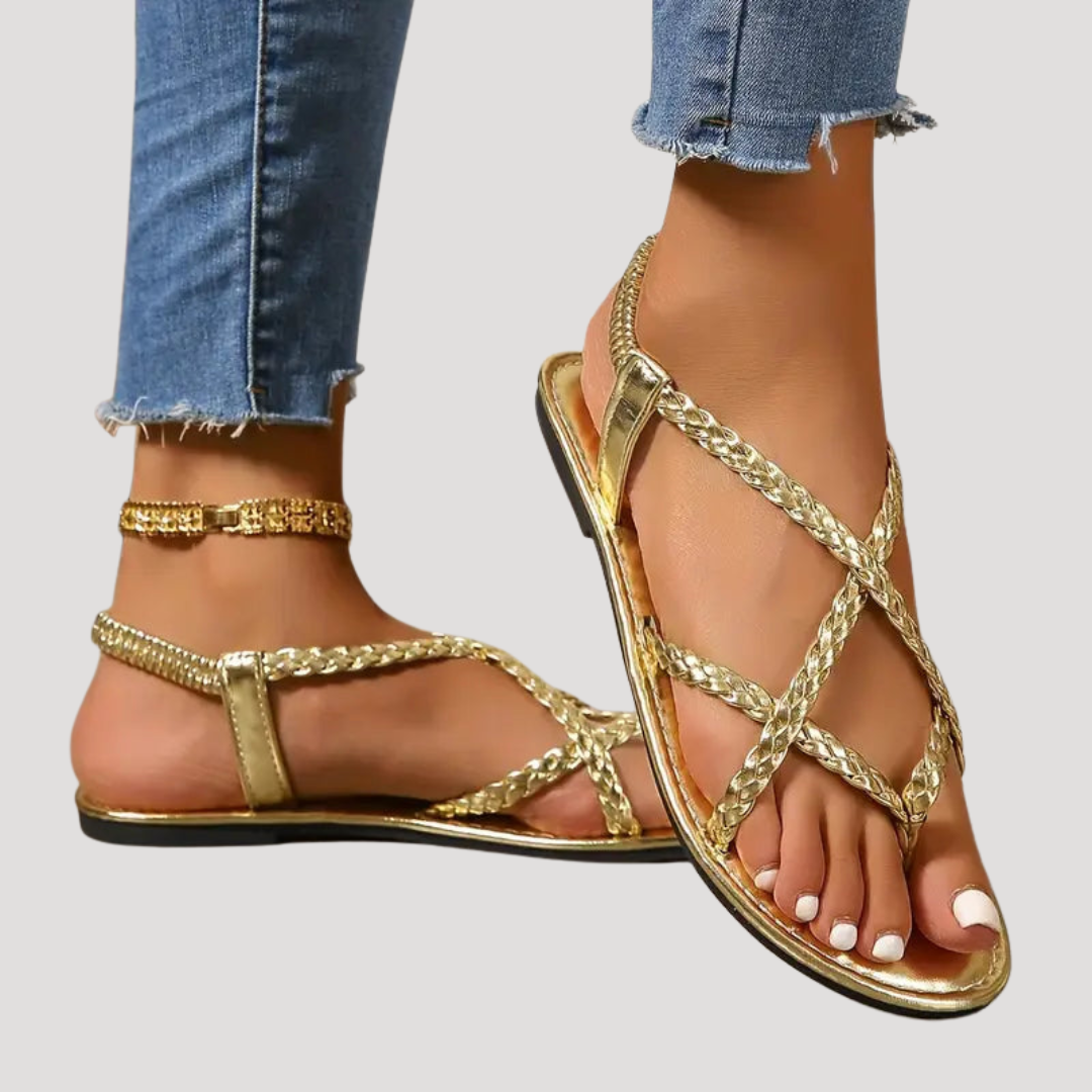 Women's Braided Strappy Flat Sandals - Casual Summer Footwear