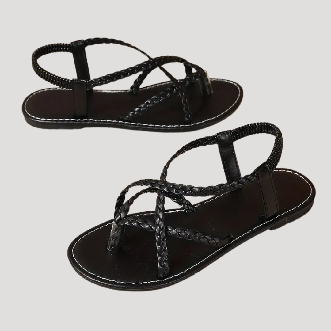 Women's Braided Strappy Flat Sandals - Casual Summer Footwear