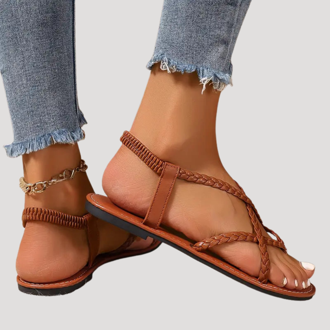Women's Braided Strappy Flat Sandals - Casual Summer Footwear