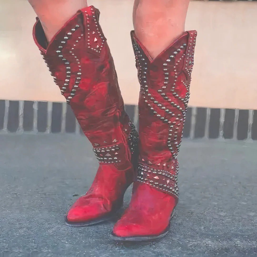 Women's Knee-High Studded Western Boots | Casual Footwear
