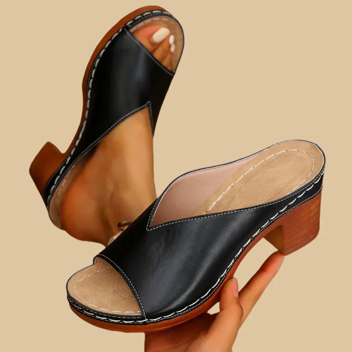 Women's Orthopedic Open-Toe Block-Heel Slip-On Mule Sandals