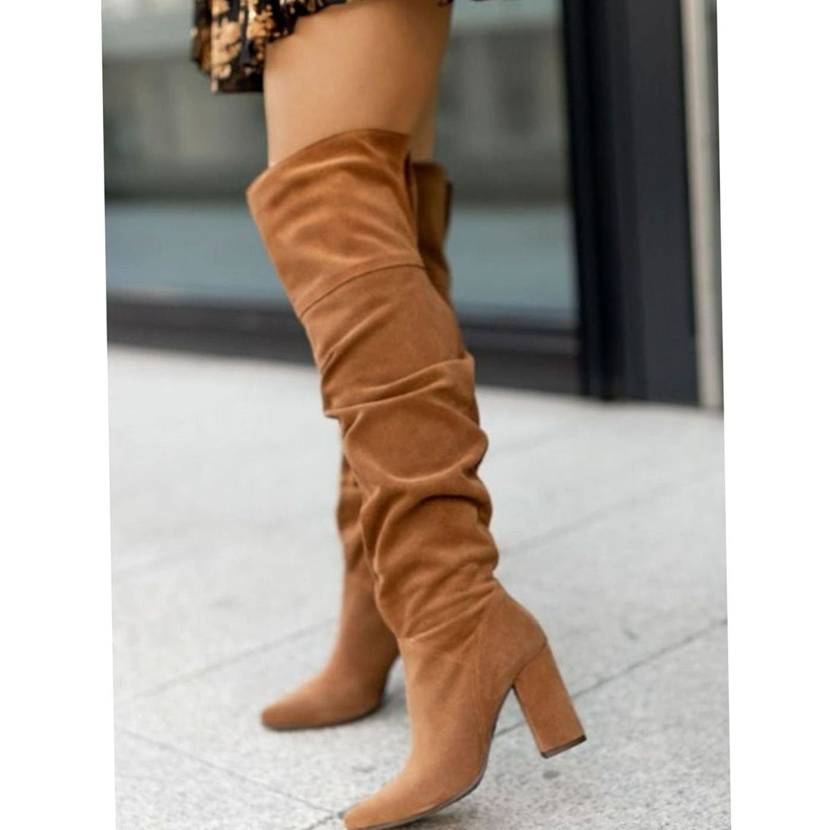Women's Over-The-Knee Slouchy Block Heel Boots Pointed Toe - Brown