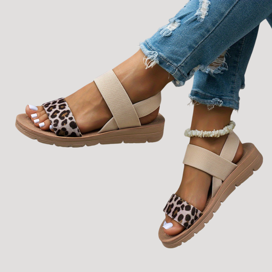 Zenobia | Leopard Cross-Strap Flat Sandals