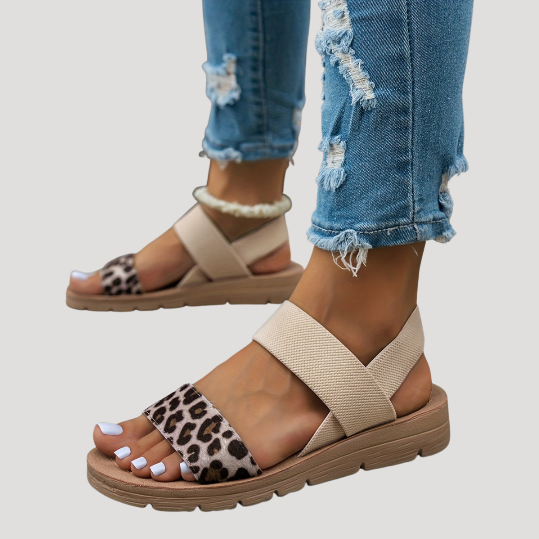 Zenobia | Leopard Cross-Strap Flat Sandals